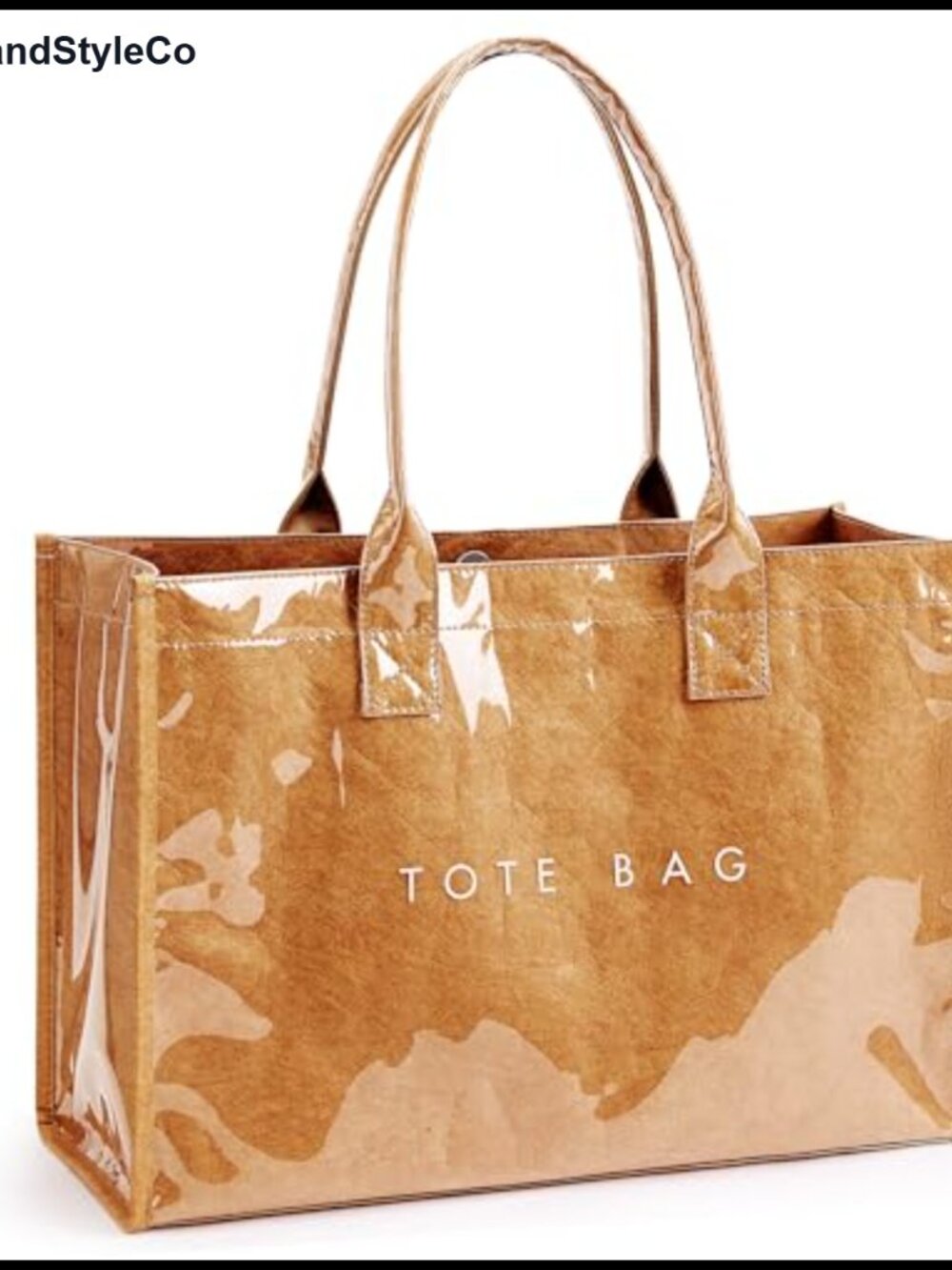 PVC Kraft Paper Tote Bag Wide Handle Waterproof Large Capacity Handbag
